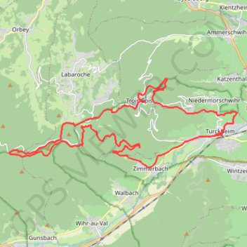 Itinéraire Labaroche et la Galtz depuis Turckheim, distance, dénivelé, altitude, carte, profil, trace GPS