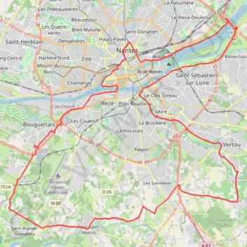 Itinéraire Pont Saint Martin - Vertou - Bord de Loire - Nantes, distance, dénivelé, altitude, carte, profil, trace GPS