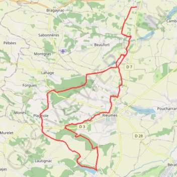 Itinéraire Lac de saveres - forêt de Rieumes, distance, dénivelé, altitude, carte, profil, trace GPS