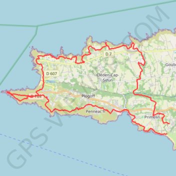 Itinéraire Pointe du Van pointe du Raz, distance, dénivelé, altitude, carte, profil, trace GPS