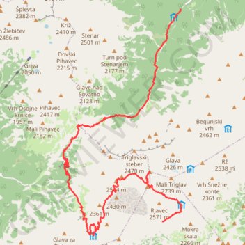 Itinéraire Randonnée TRIGLAV, Slovénie, distance, dénivelé, altitude, carte, profil, trace GPS