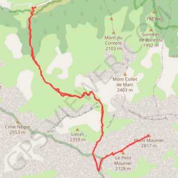 Itinéraire Le Mounier depuis Roya, distance, dénivelé, altitude, carte, profil, trace GPS
