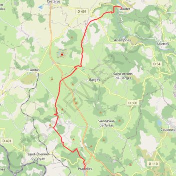 Itinéraire Goudet Pradelles, distance, dénivelé, altitude, carte, profil, trace GPS