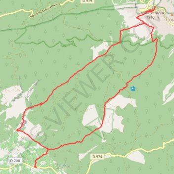 Itinéraire Ventoux face Sud, distance, dénivelé, altitude, carte, profil, trace GPS