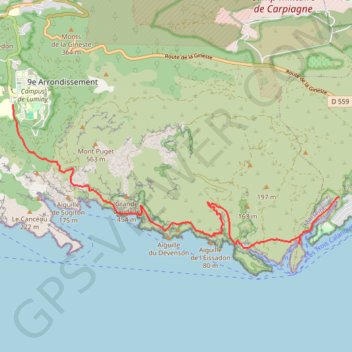 Itinéraire Cassis luminy par oeil de verre, distance, dénivelé, altitude, carte, profil, trace GPS