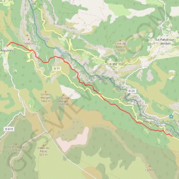 Itinéraire Verdon - d'Aiguines aux Cavaliers, distance, dénivelé, altitude, carte, profil, trace GPS