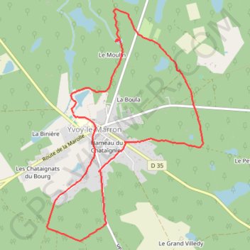 Itinéraire Circuit autour d'Yvoy-le-Marron, distance, dénivelé, altitude, carte, profil, trace GPS