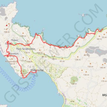 Itinéraire Klima Plaka et côte nord de Milos, distance, dénivelé, altitude, carte, profil, trace GPS