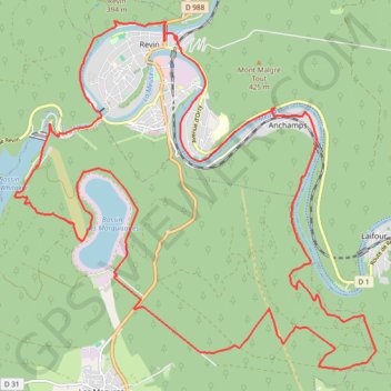 Itinéraire Révin - Dames de Meuse - Anchamps, distance, dénivelé, altitude, carte, profil, trace GPS