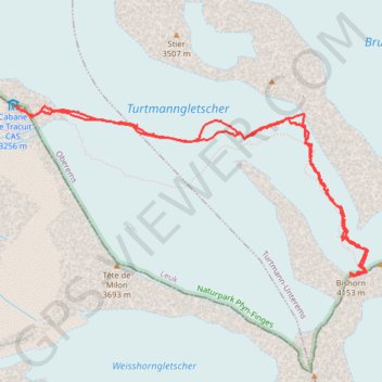 Itinéraire Tracuit-Bishorn-Tracuit, distance, dénivelé, altitude, carte, profil, trace GPS