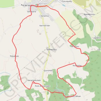 Itinéraire Circuit du menhir - Berrien, distance, dénivelé, altitude, carte, profil, trace GPS
