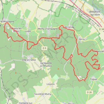 Itinéraire Rando Montagne de Reims, distance, dénivelé, altitude, carte, profil, trace GPS
