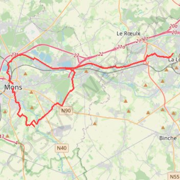 Itinéraire Circuit de MONS vers le CANAL DU CENTRE HISTORIQUE / Hainaut, distance, dénivelé, altitude, carte, profil, trace GPS