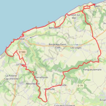 Itinéraire Circuit d'Yport, distance, dénivelé, altitude, carte, profil, trace GPS