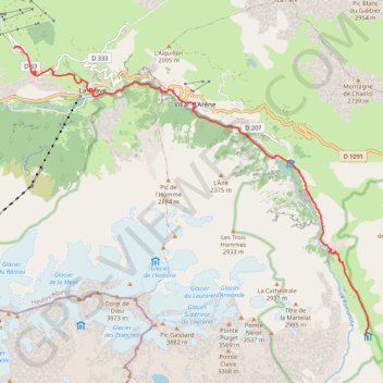 Itinéraire Du Chazelet au refuge de l'Alpe de Villar-d'Arêne, distance, dénivelé, altitude, carte, profil, trace GPS