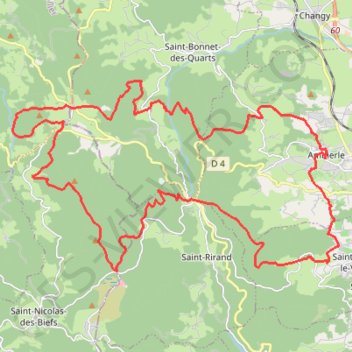 Itinéraire La Pierre Charbonnière et Ray Dadieu - Ambierle, distance, dénivelé, altitude, carte, profil, trace GPS