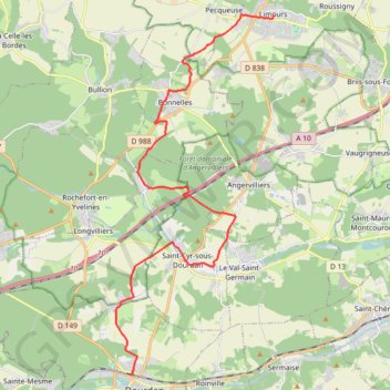 Itinéraire Limours - Dourdan, distance, dénivelé, altitude, carte, profil, trace GPS
