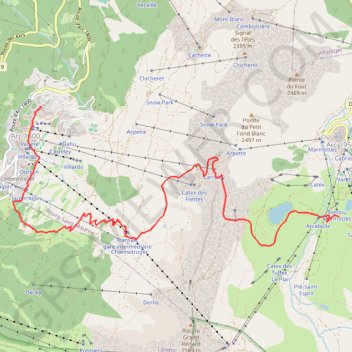 Itinéraire les arcs 1800/3200, distance, dénivelé, altitude, carte, profil, trace GPS
