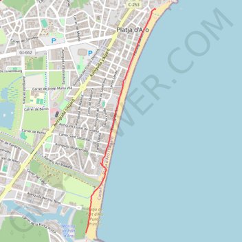 Itinéraire Promenade en bord de plage à Platje d'Aro, distance, dénivelé, altitude, carte, profil, trace GPS