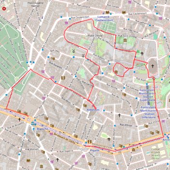 Itinéraire Balade Montmartre, distance, dénivelé, altitude, carte, profil, trace GPS