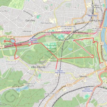 Itinéraire A travers le Parc Saint Cloud, distance, dénivelé, altitude, carte, profil, trace GPS