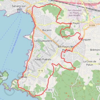 Itinéraire Circuit VTT Six Fours, distance, dénivelé, altitude, carte, profil, trace GPS