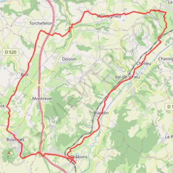 Itinéraire Vallee de la Bourbre et ses hauteurs., distance, dénivelé, altitude, carte, profil, trace GPS