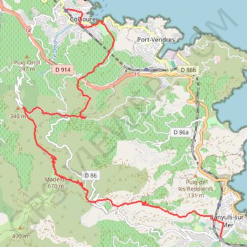 Itinéraire Collioure – Banyuls-sur-Mer via la Tour Madeloc, distance, dénivelé, altitude, carte, profil, trace GPS