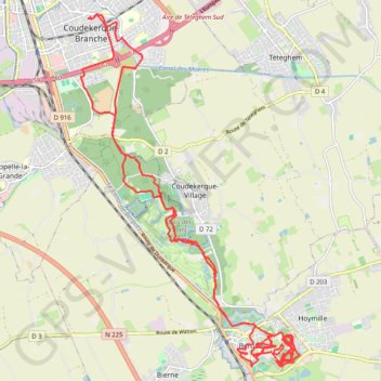 Itinéraire Bois des forts à Bergues, distance, dénivelé, altitude, carte, profil, trace GPS