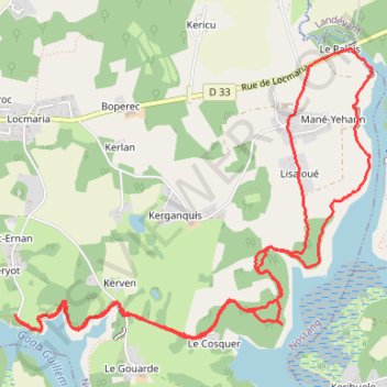 Itinéraire Nostang le cosquer, distance, dénivelé, altitude, carte, profil, trace GPS