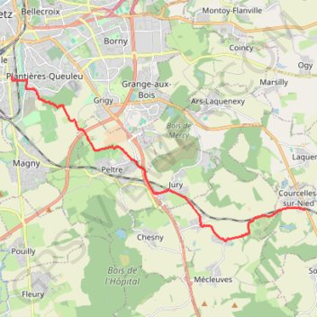 Itinéraire Courcelles-sur-Nied - Metz-Sablon, distance, dénivelé, altitude, carte, profil, trace GPS