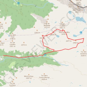 Itinéraire Pica Palomèra depuis le Saut deth Pish, distance, dénivelé, altitude, carte, profil, trace GPS