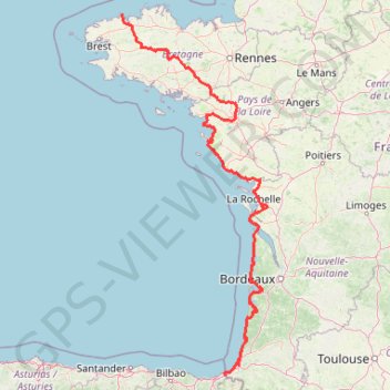 Itinéraire La Vélodyssée, distance, dénivelé, altitude, carte, profil, trace GPS
