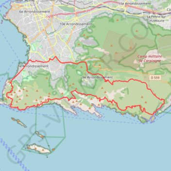 Itinéraire Les calanques boucle Marseille Cassis, distance, dénivelé, altitude, carte, profil, trace GPS