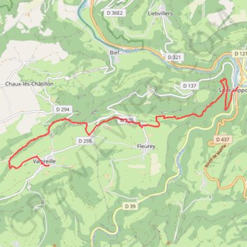 Itinéraire De Valoreille à Saint Hippolyte par le GRP du Pays de Montbéliard, distance, dénivelé, altitude, carte, profil, trace GPS