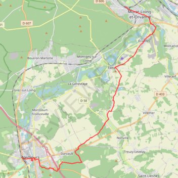 Itinéraire Nemours - Moret-sur-Loing, distance, dénivelé, altitude, carte, profil, trace GPS