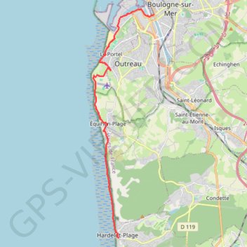 Itinéraire Boulogne-sur-Mer - Hardelot-Plage, distance, dénivelé, altitude, carte, profil, trace GPS