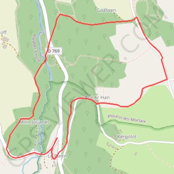 Itinéraire Riboul Potic - Plourin-les-Morlaix, distance, dénivelé, altitude, carte, profil, trace GPS