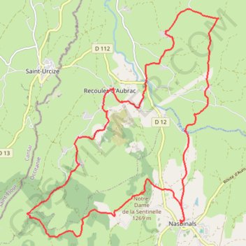 Itinéraire Nasbinals, Notre-Dame de la Sentinelle, la Cabre, Recoules d'Aubrac, Gramont, Escudières, distance, dénivelé, altitude, carte, profil, trace GPS