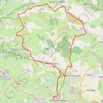 Itinéraire Onet - Mondalazac - Onet, distance, dénivelé, altitude, carte, profil, trace GPS