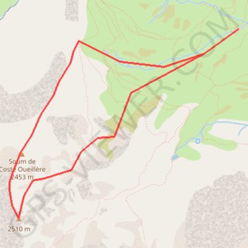 Itinéraire Soum de Coste Oueillère depuis les granges de Camoudiet, distance, dénivelé, altitude, carte, profil, trace GPS
