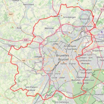 Itinéraire SV2 - Tour de Bruxelles, distance, dénivelé, altitude, carte, profil, trace GPS