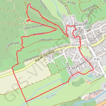 Itinéraire Wihr-au-Val, circulaire rouge, distance, dénivelé, altitude, carte, profil, trace GPS