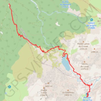 Itinéraire Lac du crozet et refuge de la Pra, distance, dénivelé, altitude, carte, profil, trace GPS