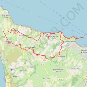 Itinéraire Plages et bocage Haguais, distance, dénivelé, altitude, carte, profil, trace GPS