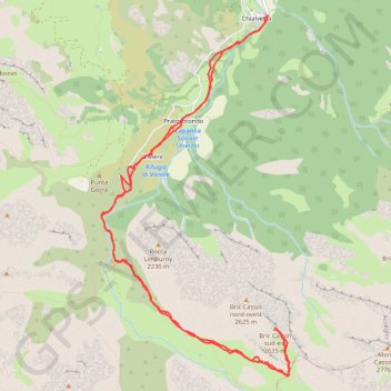 Itinéraire Val Maira : Bric Cassin, distance, dénivelé, altitude, carte, profil, trace GPS