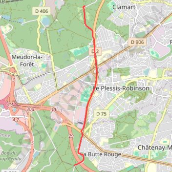 Itinéraire Clamart - Verrières, distance, dénivelé, altitude, carte, profil, trace GPS