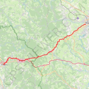 Itinéraire Thiers - Roanne, distance, dénivelé, altitude, carte, profil, trace GPS
