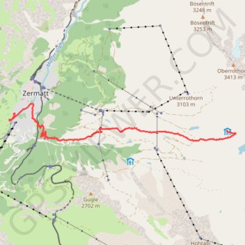 Itinéraire Balade à partir de Zermatt, distance, dénivelé, altitude, carte, profil, trace GPS