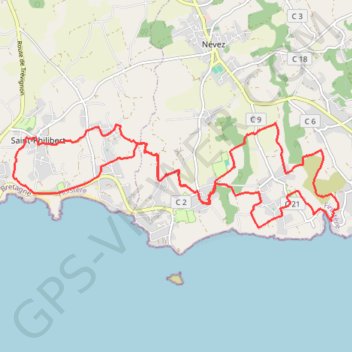 Itinéraire Boucle Tregunc, Saint-Philibert, distance, dénivelé, altitude, carte, profil, trace GPS